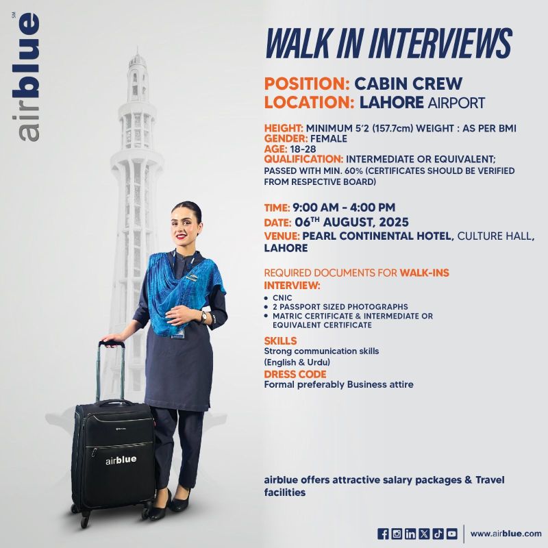 Airblue Pakistan Jobs Cabin Crew 1