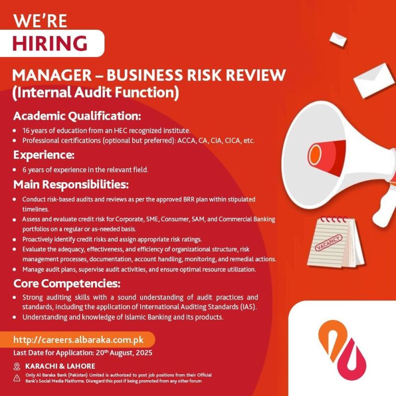 Al Baraka Bank (Pakistan) Limited Jobs Manager Business Risk Review 1