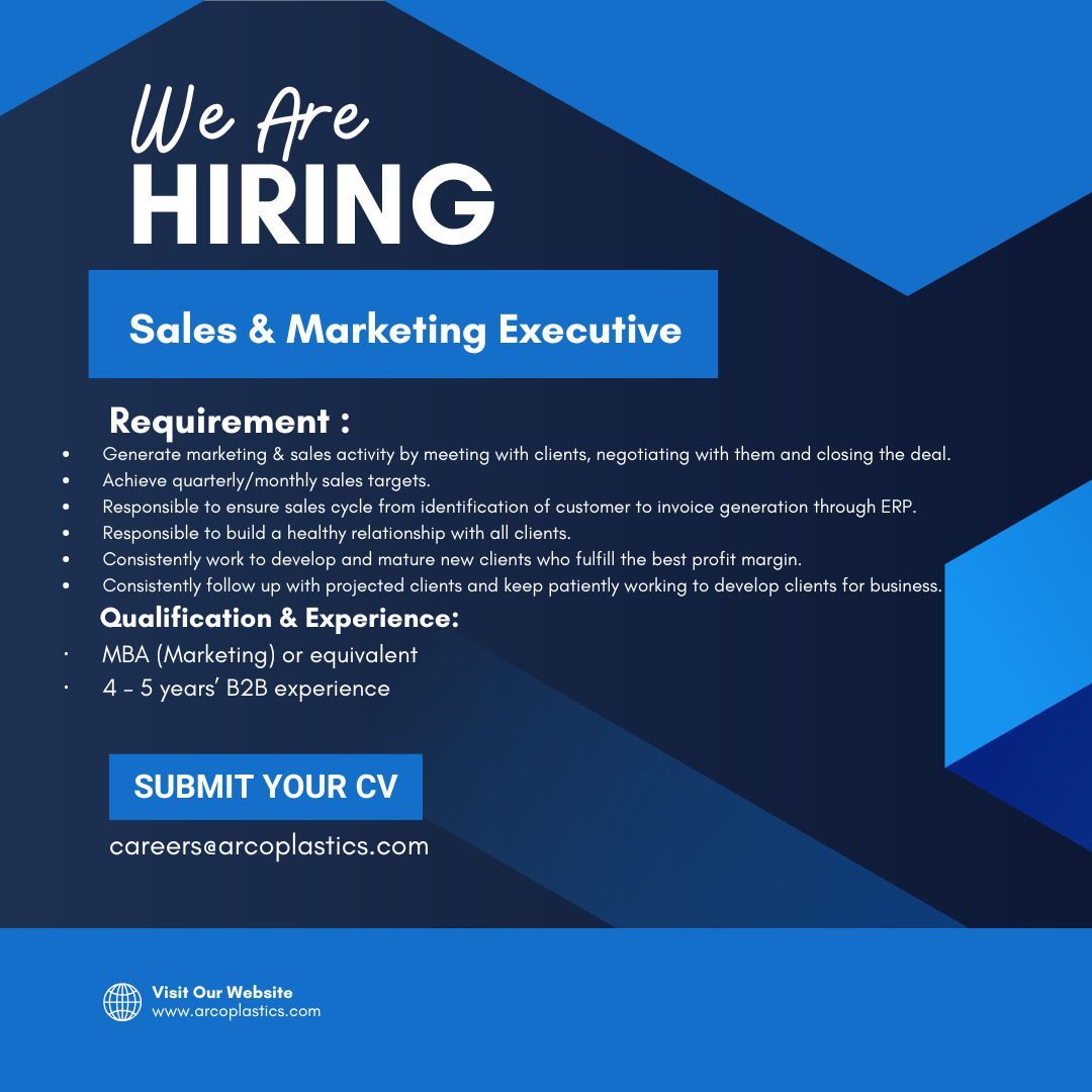 Arco Plastics Pvt Ltd Jobs Sales & Marketing Executive 1