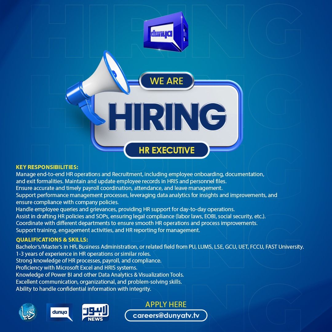 Dunya Tv Jobs HR Executive 1