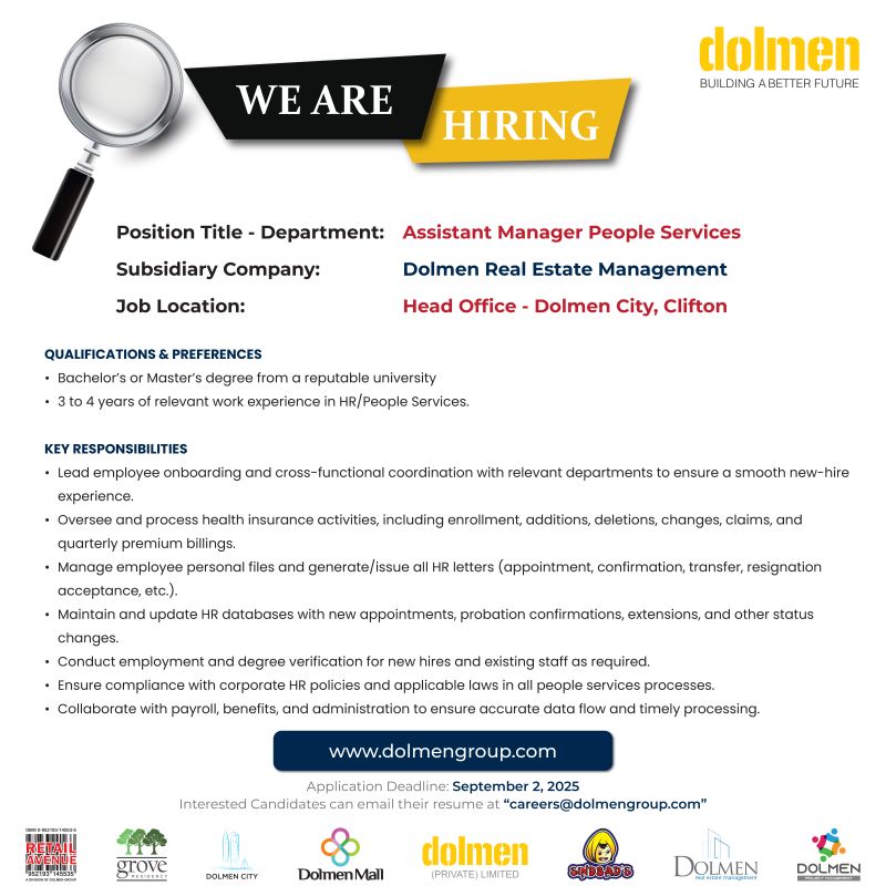 Dolmen Group Jobs Assistant Manager People Services HR 1