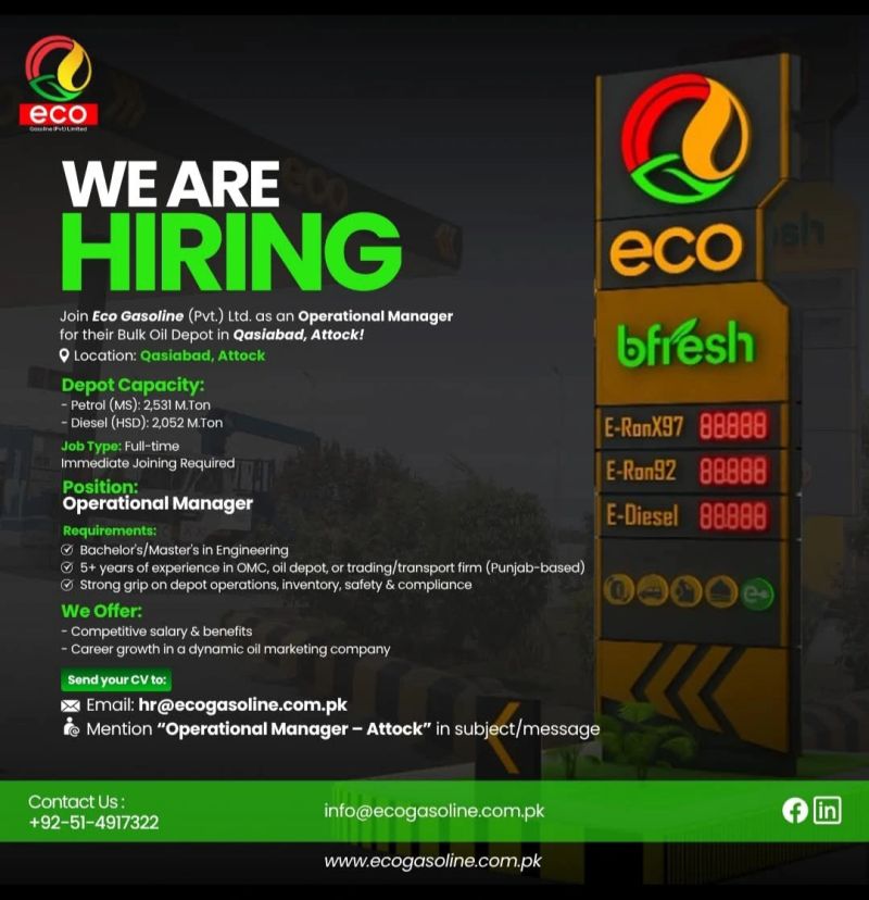 Eco Gasoline (Pvt) Ltd Jobs Operational Manager 1