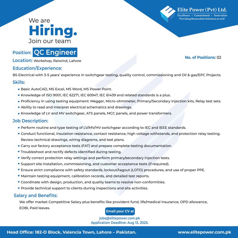 Elite Power Pvt Ltd Jobs QC Engineer 1