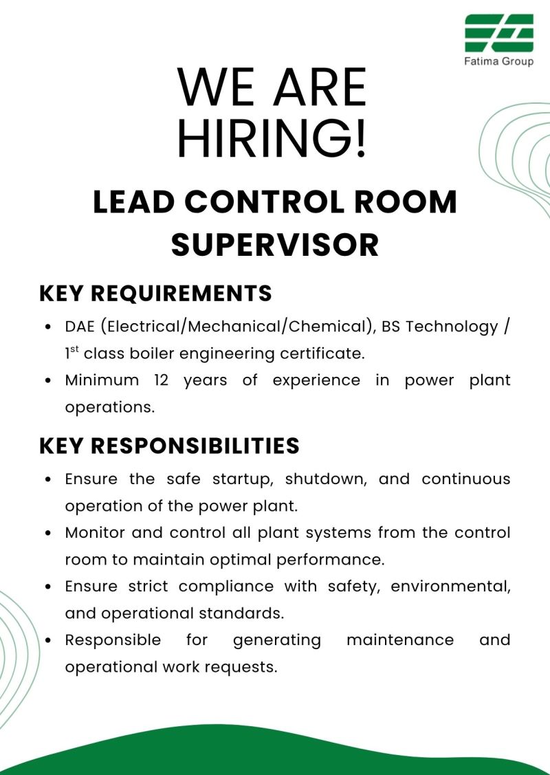 Fatima Energy Ltd Jobs Lead Control Room Supervisor 1