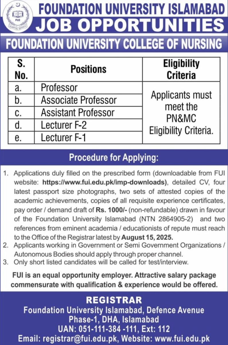 Foundation University Islamabad Jobs August 2025 1