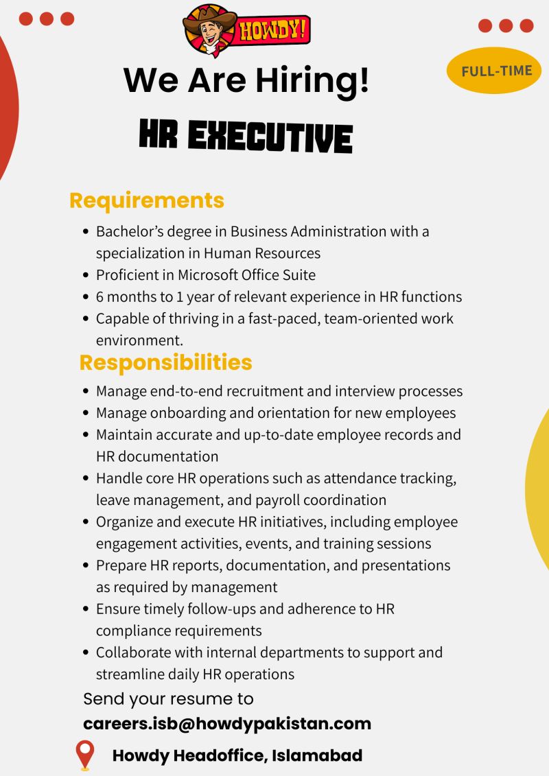 Howdy Pakistan Jobs HR Executive 1