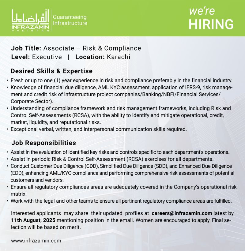 InfraZamin Pakistan Jobs Associate Risk & Compliance 1