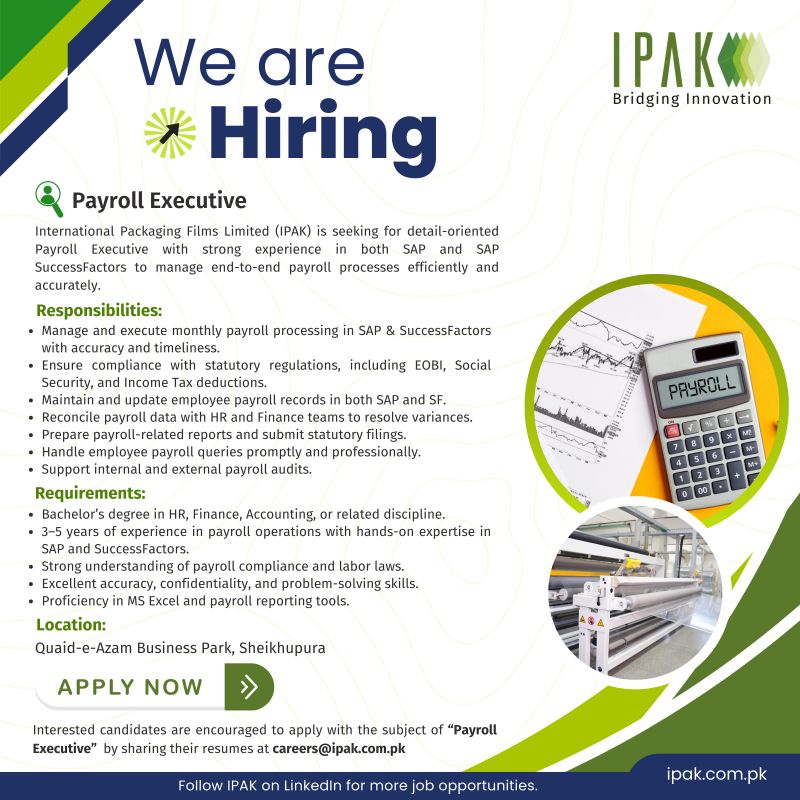 International Packaging Films Limited (IPAK) Jobs Payroll Executive 1