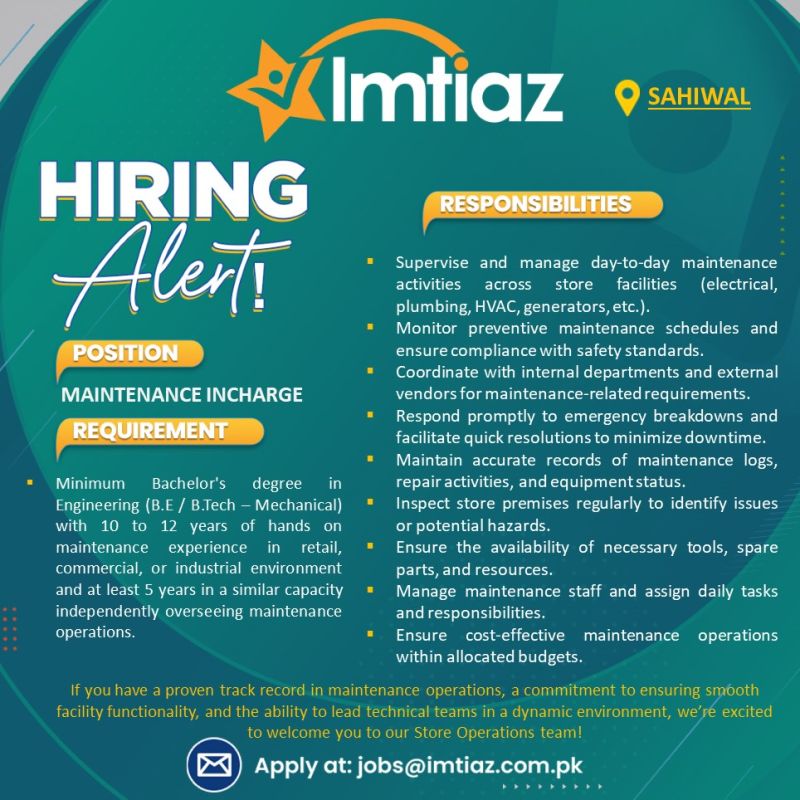 Imtiaz Super Market Jobs Maintenance Incharge 1