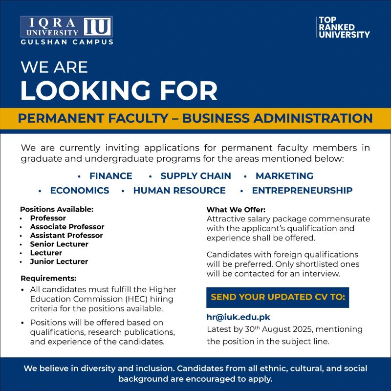 Iqra University Jobs August 2025 1