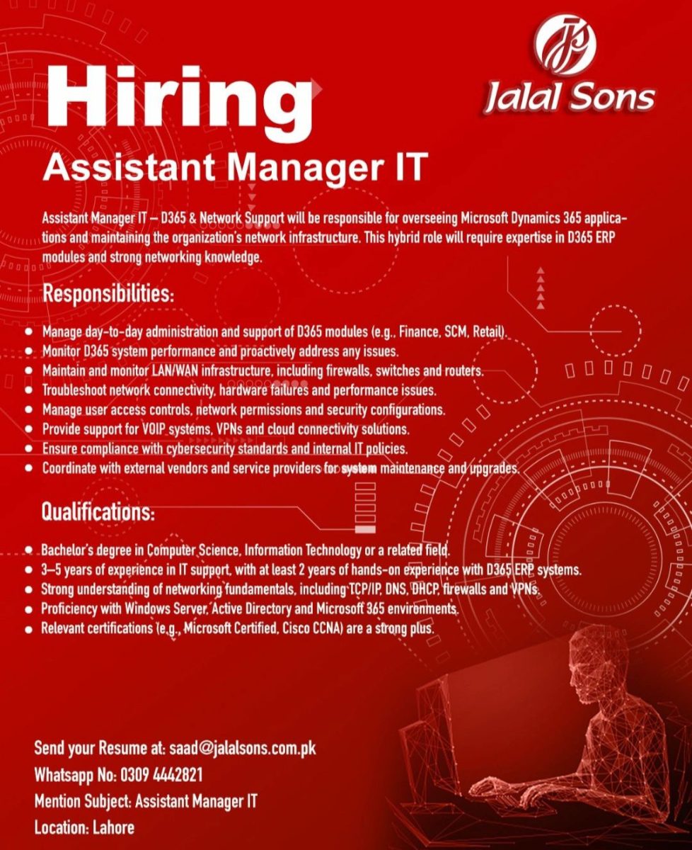Jalal Sons Jobs Assistant Manager IT 1