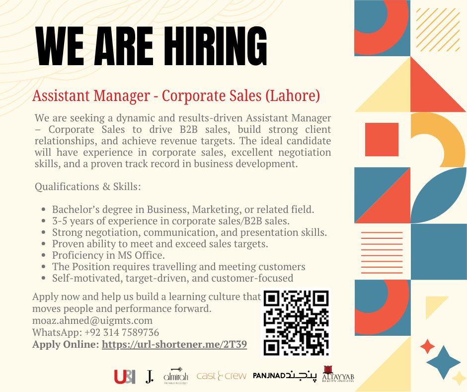 Junaid Jamshed Pvt Ltd Jobs Assistant Manager Corporate Sales 1