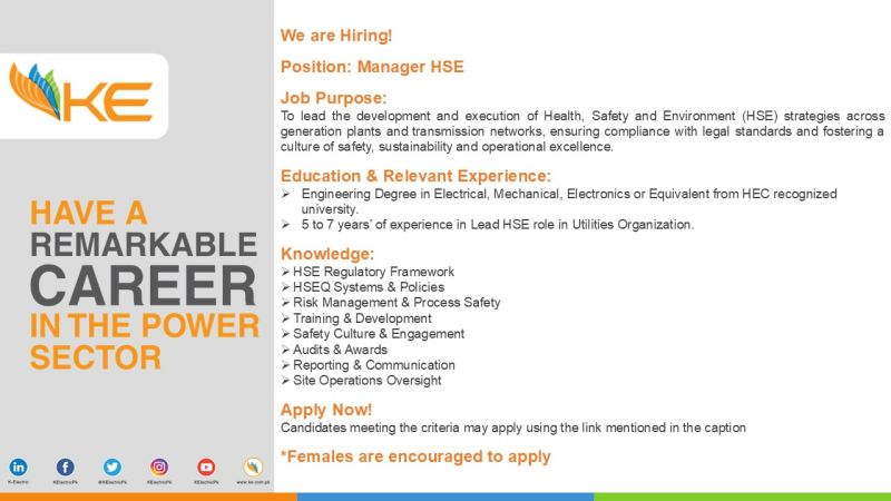 K-Electric Pvt Ltd Jobs Manager HSE 1