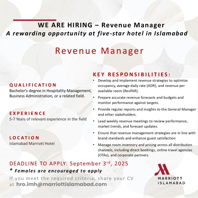 Islamabad Marriott Hotel Jobs Revenue Manager 1