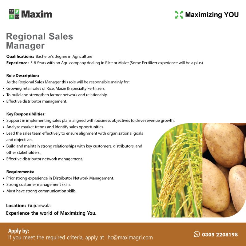 Maxim Agri Pvt Ltd Jobs Regional Sales Manager AGRI 1