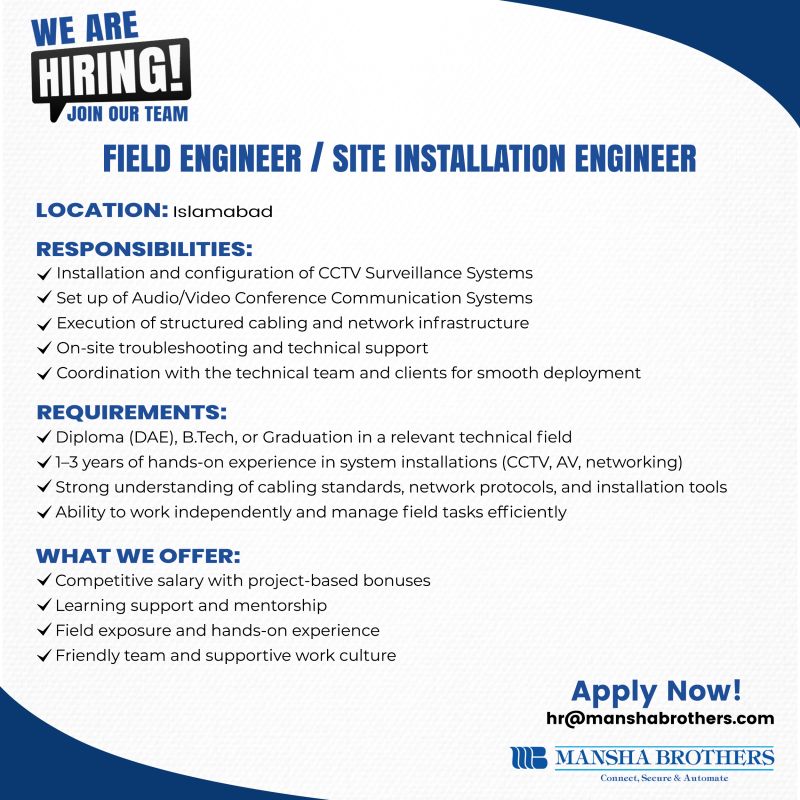 Mansha Brothers Jobs Field / Site Engineer 1