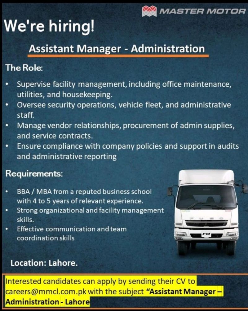 Master Motor Jobs Assistant Manager Administration 1