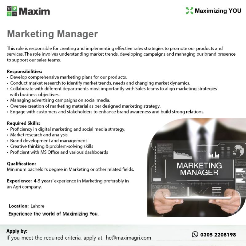 Maxim Agri Pvt Ltd Jobs Marketing Manager 1