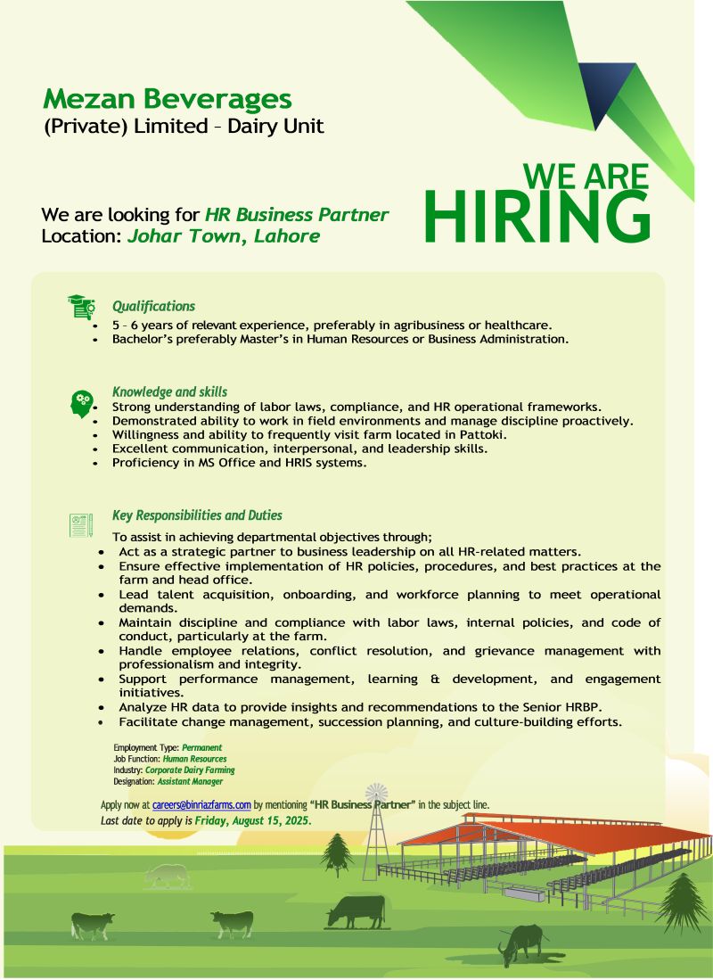 Mezan Beverages (Private) Limited Jobs HR Business Partner 1