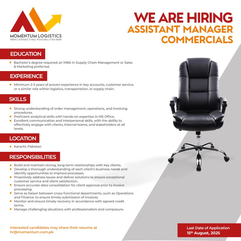 Momentum Logistic Jobs Assistant Manager Commercials 1