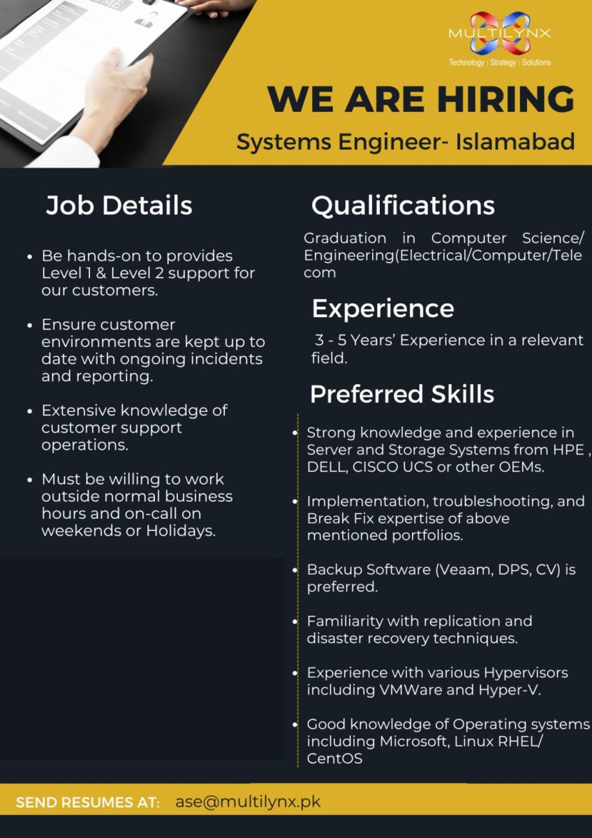 Multilynx Pvt Ltd Jobs Systems Engineer 1