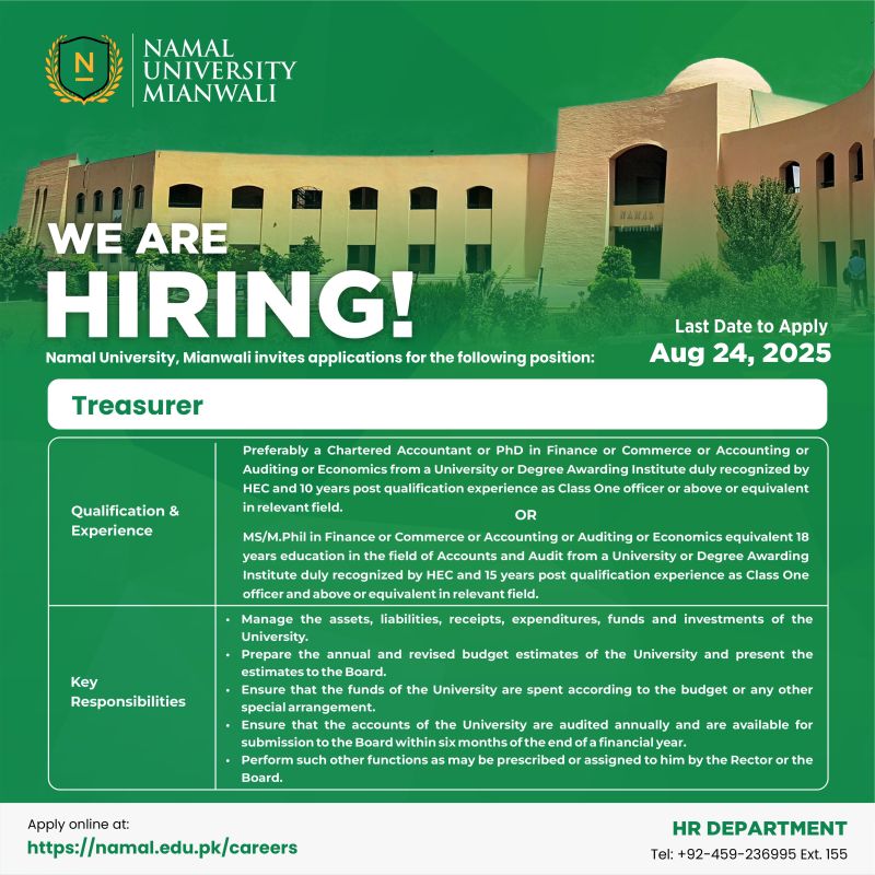 NAMAL University Mianwali Jobs August 2025 2