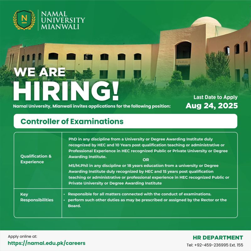 NAMAL University Mianwali Jobs August 2025 1