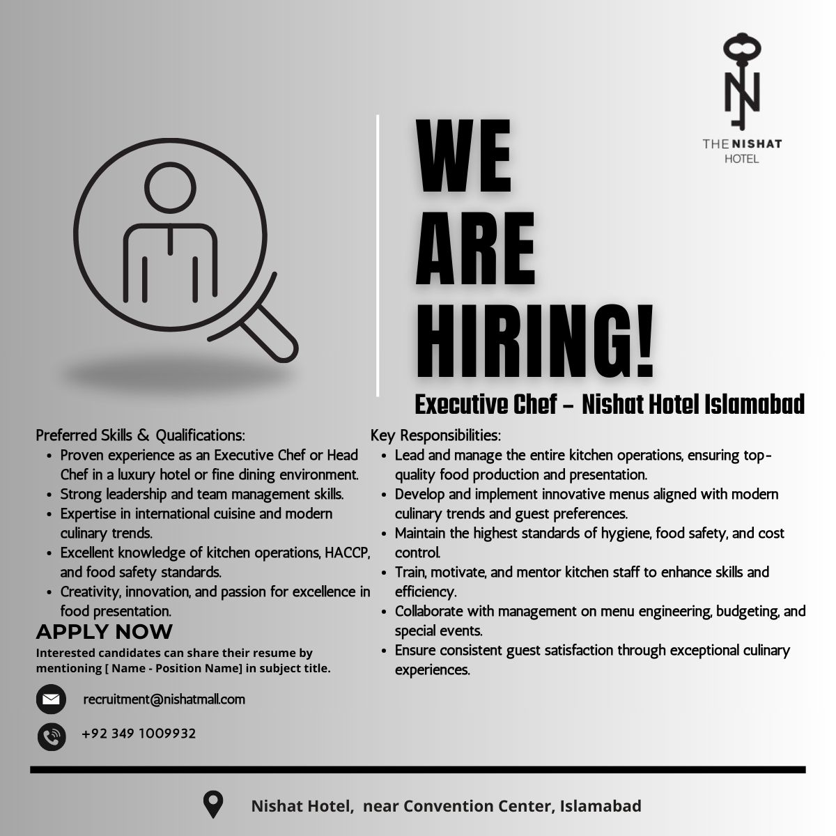 Nishat Hotel Jobs Executive Chef 1