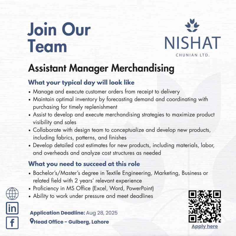 Nishat Chunian Limited Jobs Assistant Manager Merchandising 1