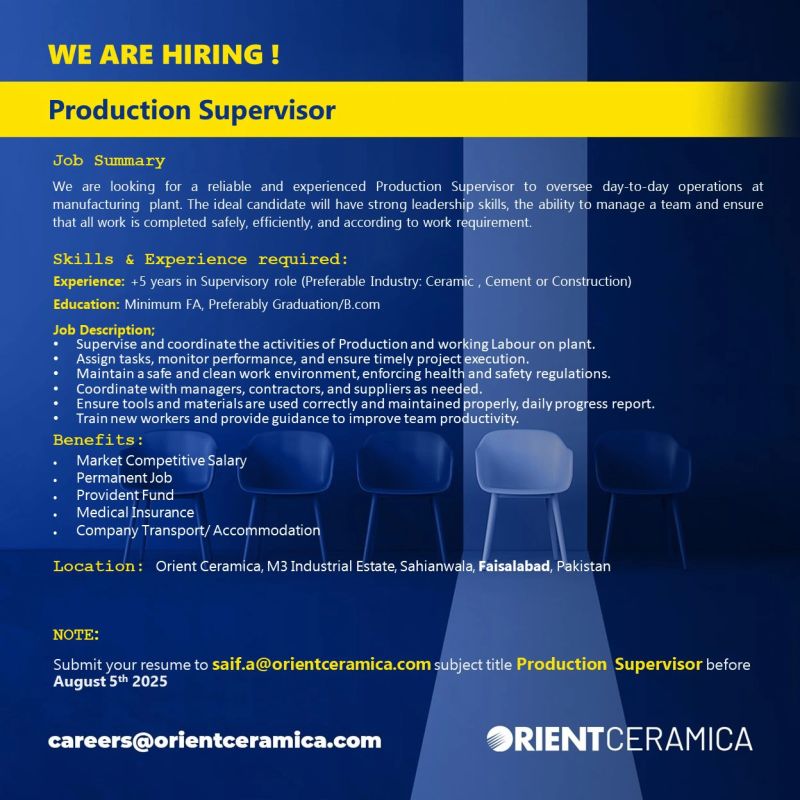 Orient Ceramics Jobs Production Supervisor 2