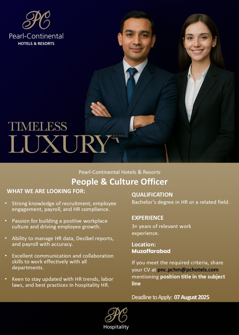 PC Pearl Continental Hotels & Resorts Jobs People & Culture Officer 1