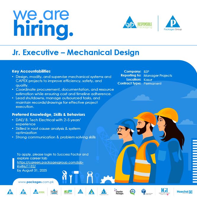Bulleh Shah Packaging (Pvt) Ltd Jobs Jr Executive Mechanical Design 1