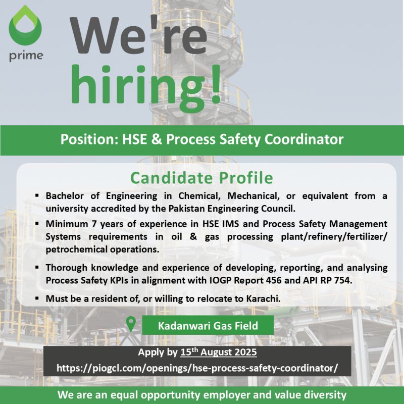Prime Pakistan Limited Jobs HSE & Process Safety Coordinator 1