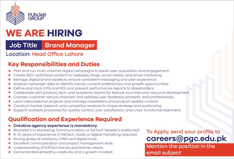 Punjab Group Jobs Brand Manager 1