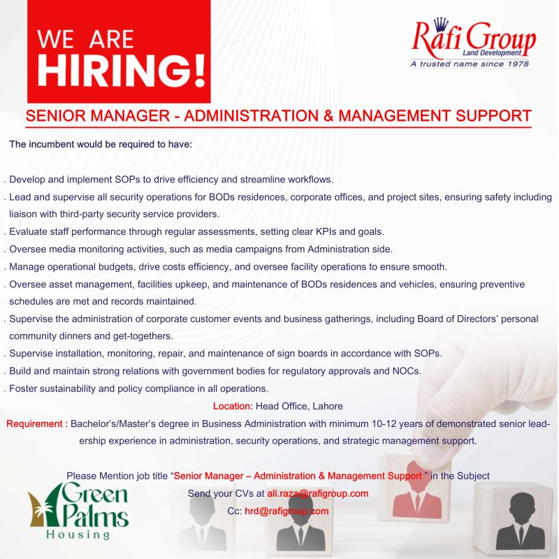 Rafi Group Jobs Senior Manager Administration & Management Support 1