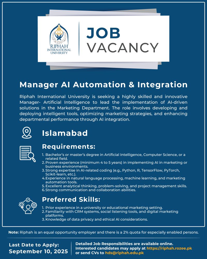Riphah International University Jobs September 2025 2