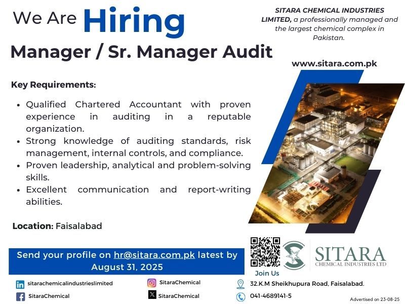 Sitara Chemical Industries Limited Jobs Manager / Sr Manager Audit 1