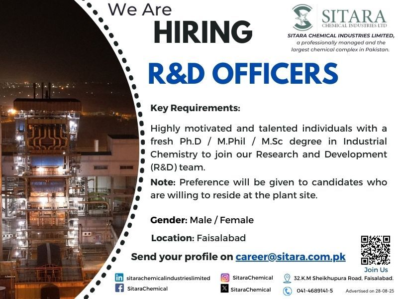 Sitara Chemical Industries Limited Jobs R&D Officers 1