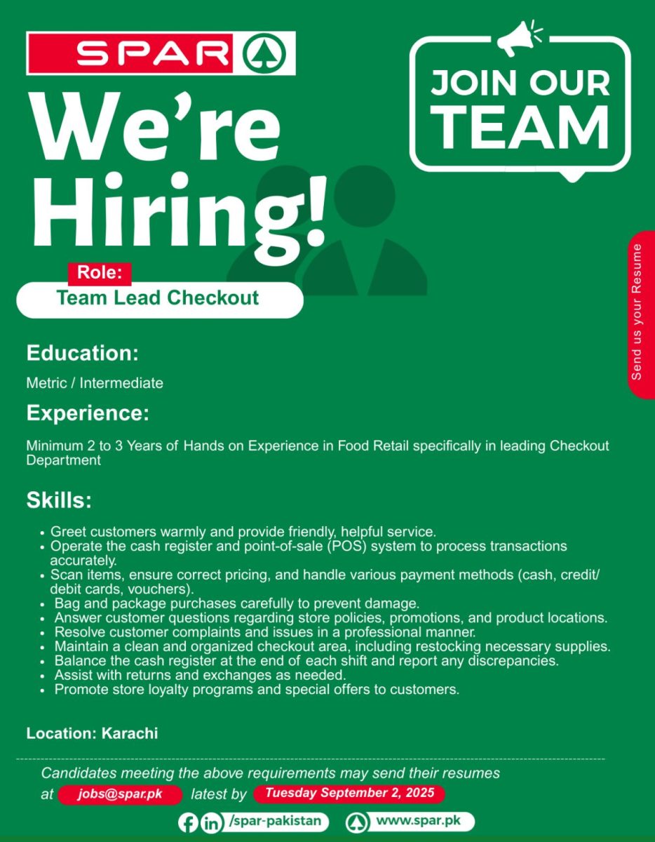 SPAR Pakistan Jobs Team Lead Checkout 1