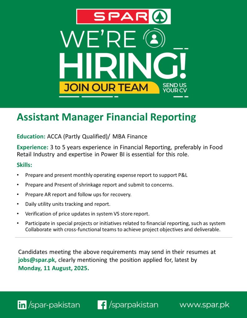 SPAR Pakistan Jobs Assistant Manager Financial Reporting 1