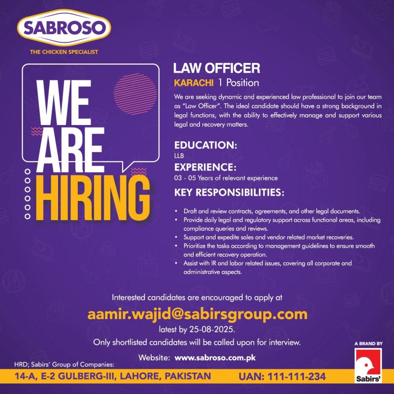 Sabroso Pakistan Jobs Law Officer 1