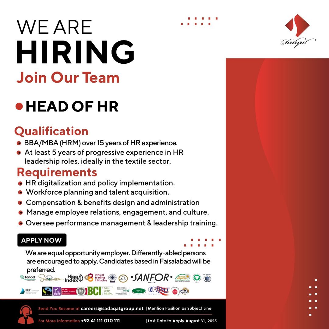 Sadaqat Limited Jobs Head of HR 1