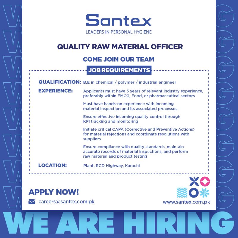 Santex Pvt Ltd Jobs Quality Raw Material Officer 1
