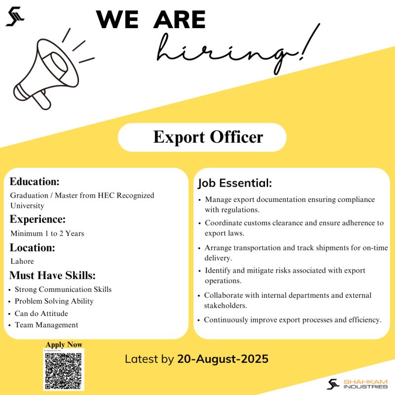 Shahkam Industries Jobs Export Officer 1