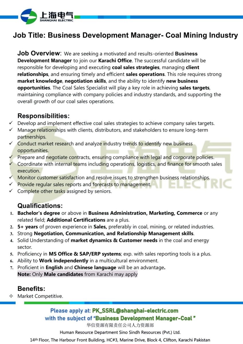Shanghai Electric Pvt Ltd Jobs Business Development Manager 1