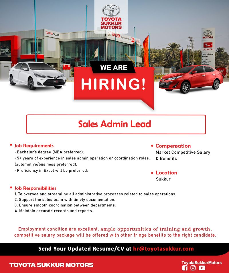 Toyota Sukkur Motors Jobs Sales Admin Lead 1