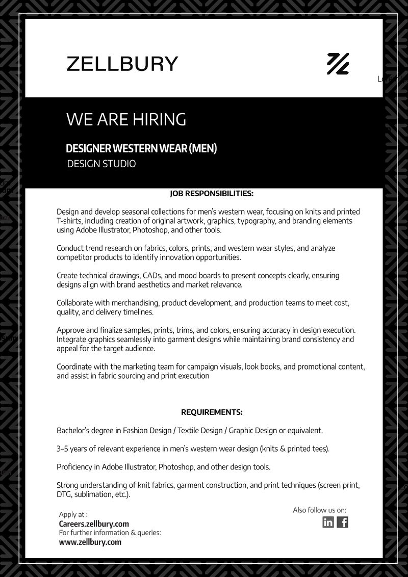 Zellbury Pakistan Jobs Designer Western Wear 1