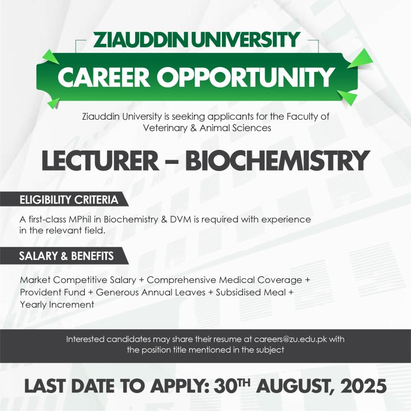 Ziauddin University Jobs Lecturer Biochemistry 1