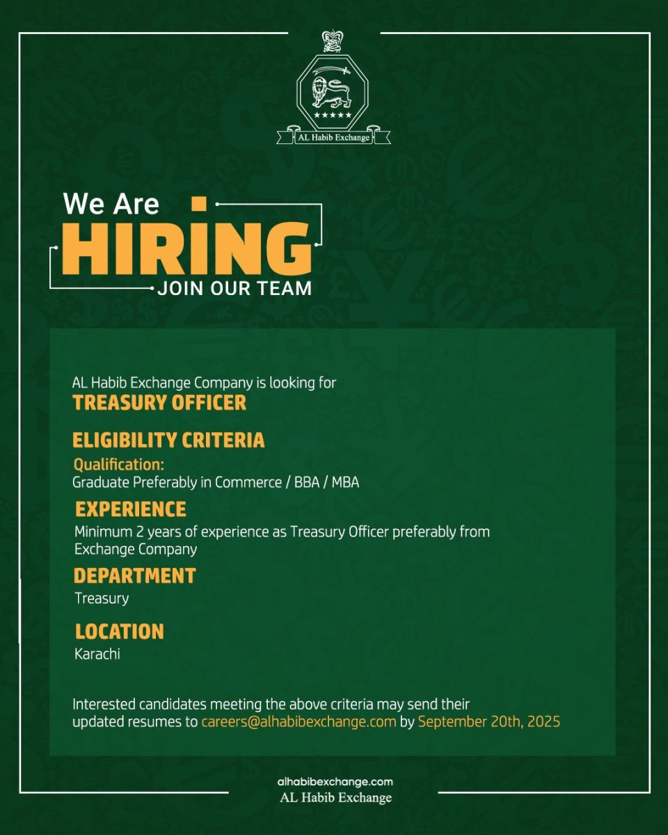 AL Habib Exchange Company Jobs Treasury Officer 1