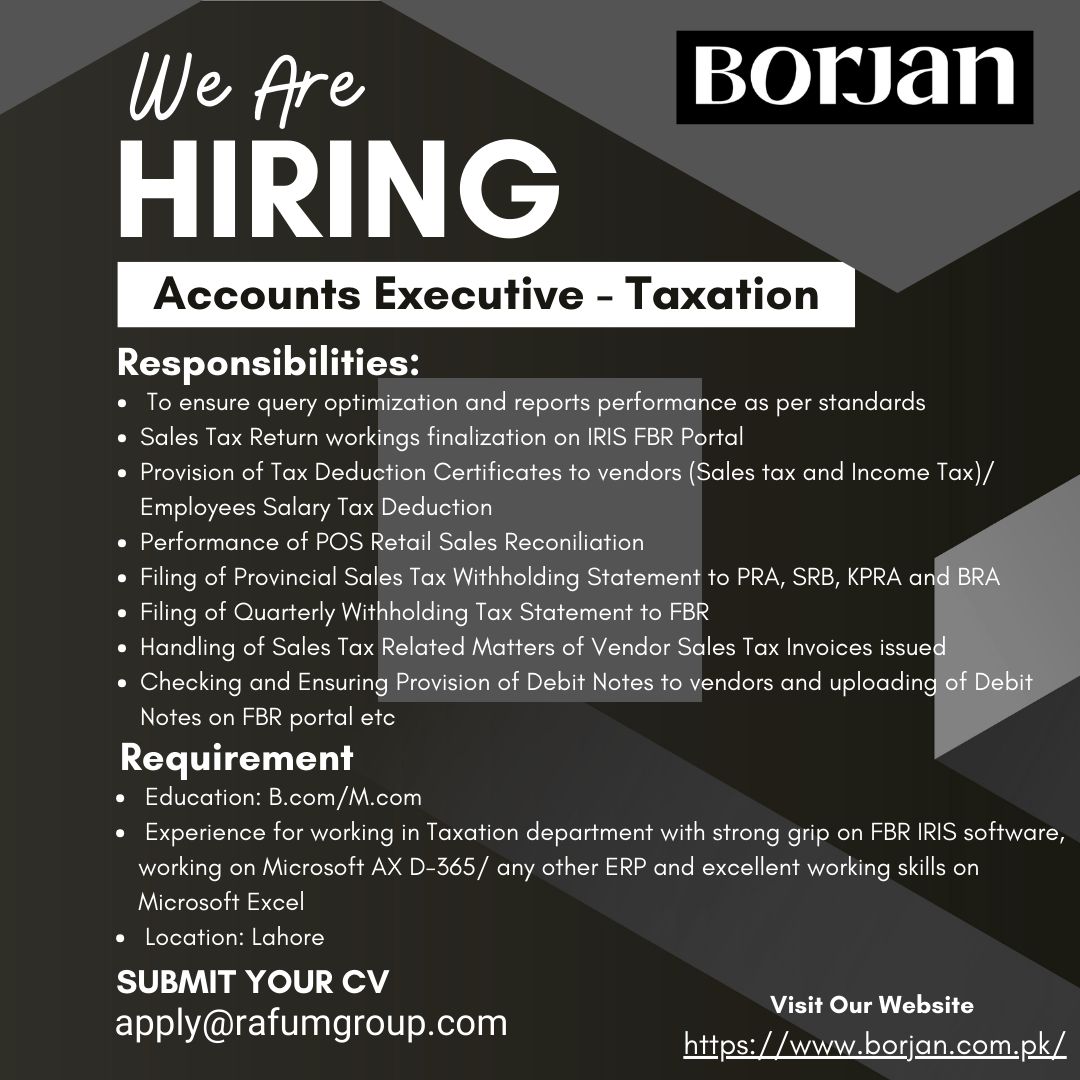 BORJAN Pvt Ltd Jobs Accounts Executive Taxation 1